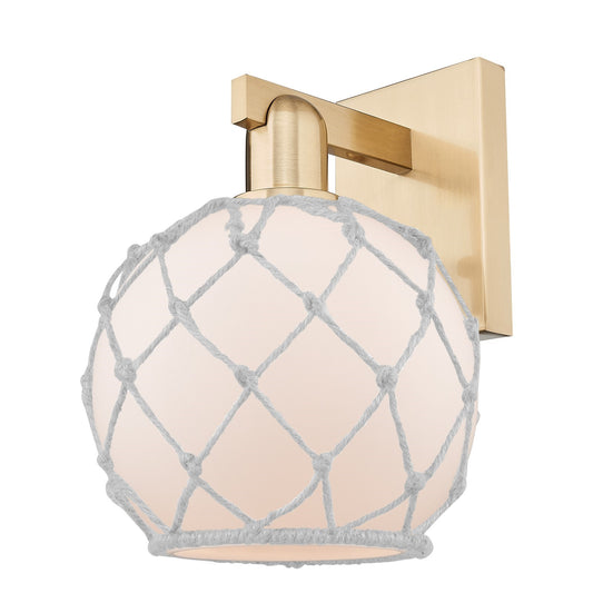 Innovations Farmhouse Rope 8in 1-Light Wall Sconce | Industrial Champagne Bronze Steel and White Frosted Glass Rope Shade | Model 716-1W-CB-G121-8RW
