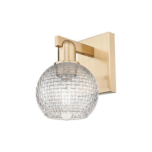 Innovations Athens 6in 1-Light Wall Sconce | Industrial Champagne Bronze Steel and Clear Basket Weave Glass | Hallway & | Model 716-1W-CB-G122C-6CL