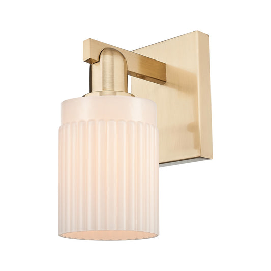 Innovations Hadley 1-Light 4.5in Wall Sconce | Industrial Champagne Bronze Steel and Matte White Ribbed Glass | Entryway & Hallway | Model 716-1W-CB-G341