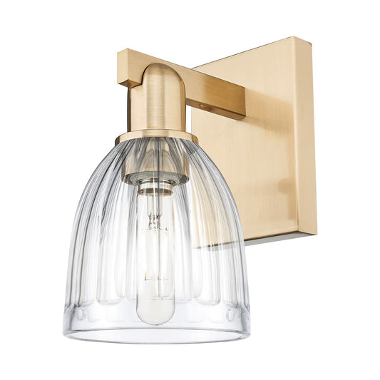Innovations Brookfield 1-Light 6in Wall Sconce | Industrial Champagne Bronze Steel and Clear Ribbed Glass | Hallway & Bathroom | Model 716-1W-CB-G442