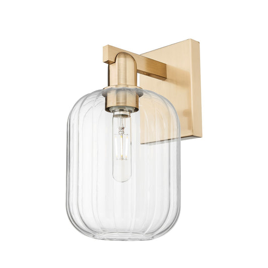 Innovations Preston Cylinder 1-Light Wall Sconce | Industrial Champagne Bronze Steel and Clear Glass | Living Room & Hallway | Model 716-1W-CB-G460-7CL