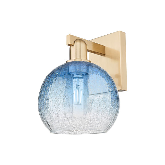 Innovations Brookhaven Globe 8in 1-Light Wall Sconce | Industrial Champagne Bronze Steel and Sapphire Blue Glass | Bathroom & | Model 716-1W-CB-G483-8SB