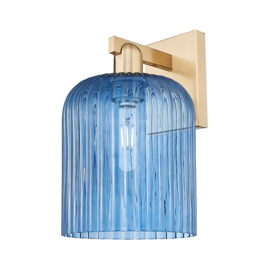 Innovations Bridal Veil 8in 1-Light Wall Sconce | Industrial Champagne Bronze Steel and Princess Blue Ribbed Glass | Bedroom & | Model 716-1W-CB-G559-8BL