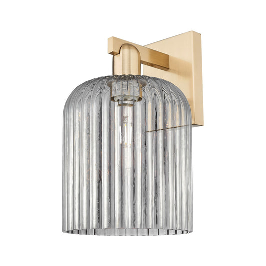 Innovations Bridal Veil 8in 1-Light Wall Sconce | Industrial Champagne Bronze Steel and Light Smoke Ribbed Glass | Living Room | Model 716-1W-CB-G559-8SM