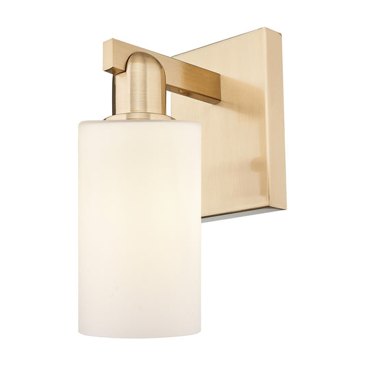Innovations Clymer 1-Light Wall Sconce | Industrial Champagne Bronze Steel and Matte White Glass | Bathroom & Hallway Accent Light | Model 716-1W-CB-G801