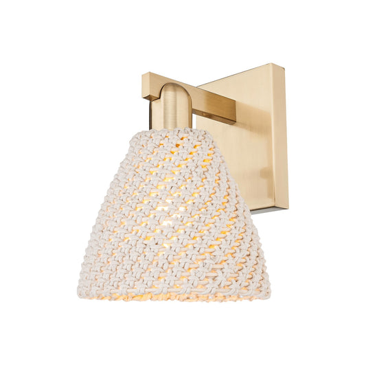 Innovations Bristol Natural 8in 1-Light Wall Sconce | Farmhouse Champagne Bronze Steel and Natural Fiber Dome Shade | Model 716-1W-CB-NBD-75-NAT