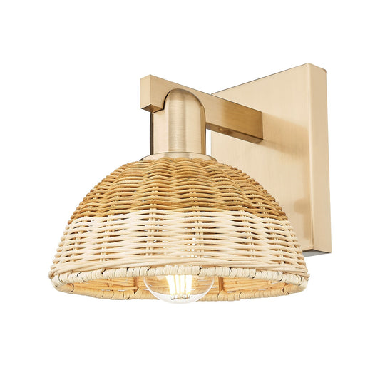 Innovations Natural Ballston Dome 7.5in 1-Light Wall Sconce | Farmhouse Champagne Bronze Steel and Natural Fiber Dome Shade | Model 716-1W-CB-NBD2-75-NAT