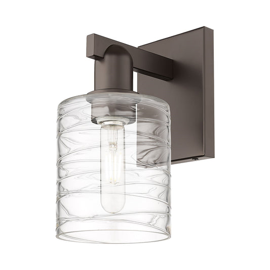 Innovations Cobbleskill 5in 1-Light Wall Sconce | Industrial Oil Rubbed Bronze Steel and Deco Swirl Clear Glass | Entryway & | Model 716-1W-OB-G1113
