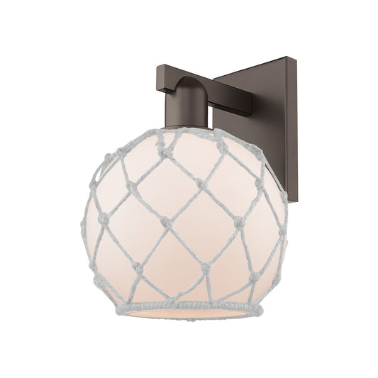 Innovations Farmhouse Rope 8in 1-Light Wall Sconce | Industrial Oil Rubbed Bronze Steel and White Frosted Glass Rope Shade | Model 716-1W-OB-G121-8RW