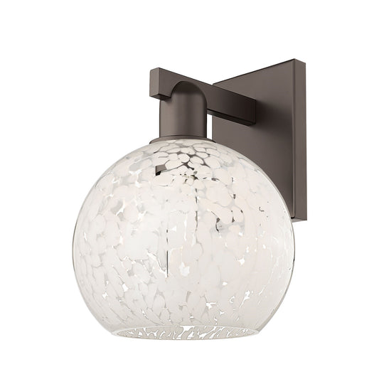 Innovations Lighting White Mouchette 8in 1-Light Wall Sconce | Industrial Oil Rubbed Bronze Steel and White Glass | Damp Rated | Model 716-1W-OB-G1216-8WM