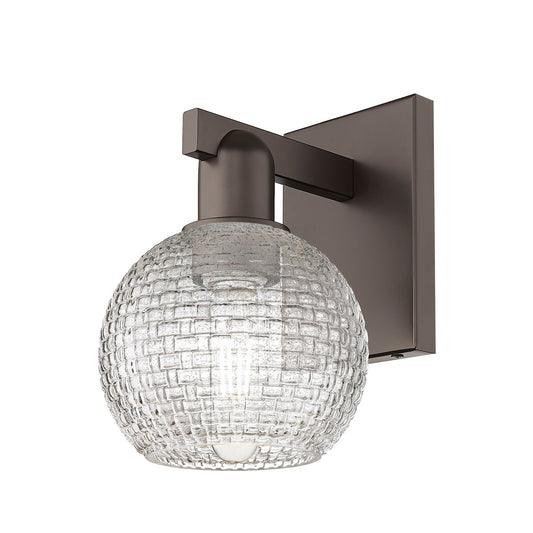 Innovations Athens 1-Light Wall Sconce | Industrial Oil Rubbed Bronze Steel and Clear Basket Weave Glass | Hallway & Bathroom | Model 716-1W-OB-G122C-6CL