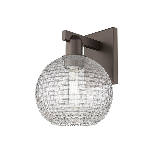 Innovations Athens 8in 1-Light Wall Sconce | Industrial Oil Rubbed Bronze Steel and Clear Basket Weave Glass | Hallway & | Model 716-1W-OB-G122C-8CL