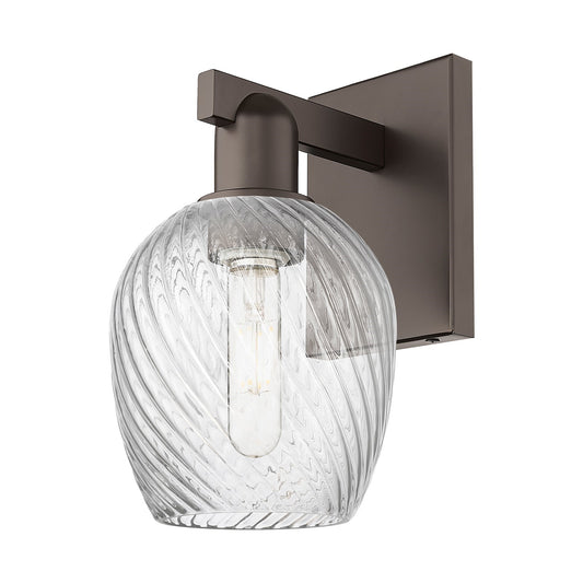 Innovations Salina 1-Light Wall Sconce | Industrial Oil Rubbed Bronze Steel and Clear Spiral Fluted Glass | Bathroom & Hallway | Model 716-1W-OB-G292