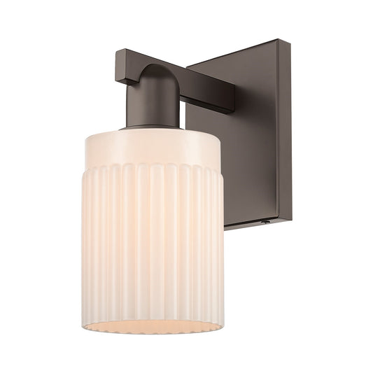 Innovations Hadley 1-Light 4.5in Wall Sconce | Industrial Oil Rubbed Bronze Steel and Matte White Ribbed Glass | Entryway & Hallway | Model 716-1W-OB-G341