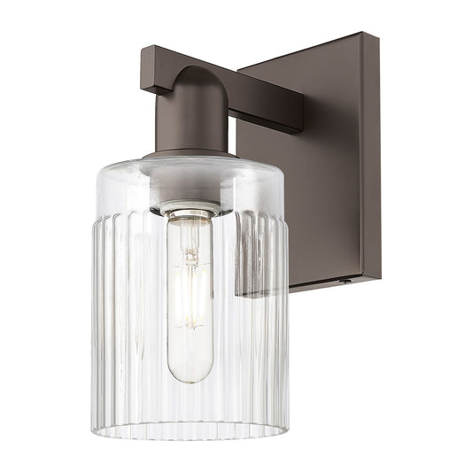 Innovations Hadley 1-Light Wall Sconce | Industrial Oil Rubbed Bronze Steel and Clear Ribbed Glass | Entryway & Hallway Accent | Model 716-1W-OB-G342
