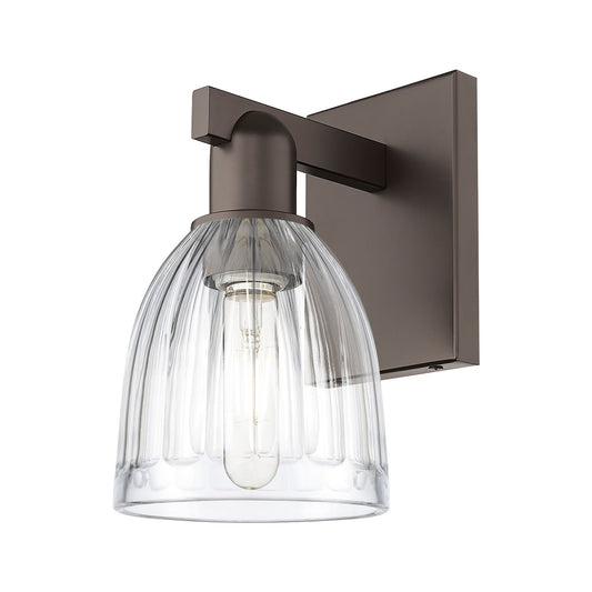 Innovations Brookfield 1-Light Wall Sconce | Industrial Oil Rubbed Bronze Steel and Clear Ribbed Glass | Entryway & Hallway Accent | Model 716-1W-OB-G442