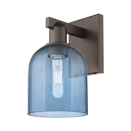 Innovations Bella 6in 1-Light Wall Sconce | Industrial Oil Rubbed Bronze Steel and Blue Glass | Hallway & Bathroom Accent | 5.5 | Model 716-1W-OB-G558-6BL