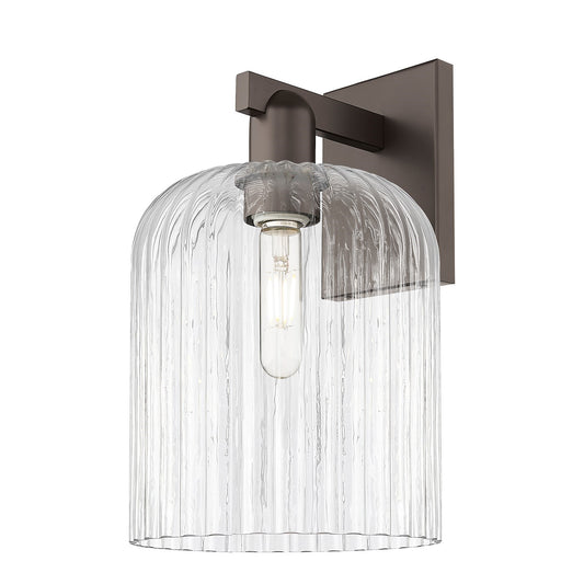 Innovations Bridal Veil 8in 1-Light Wall Sconce | Industrial Oil Rubbed Bronze Steel and Clear Ribbed Glass | Bathroom & | Model 716-1W-OB-G559-8CL