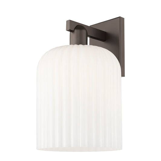 Innovations Bridal Veil 8in 1-Light Wall Sconce | Industrial Oil Rubbed Bronze Steel and Gloss White Ribbed Glass | Bathroom & | Model 716-1W-OB-G559-8GWH