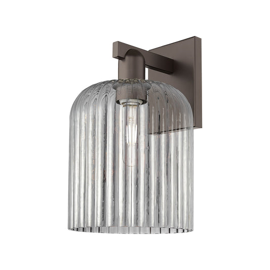 Innovations Bridal Veil 8in 1-Light Wall Sconce | Industrial Oil Rubbed Bronze Steel and Light Smoke Ribbed Glass | Bathroom & | Model 716-1W-OB-G559-8SM