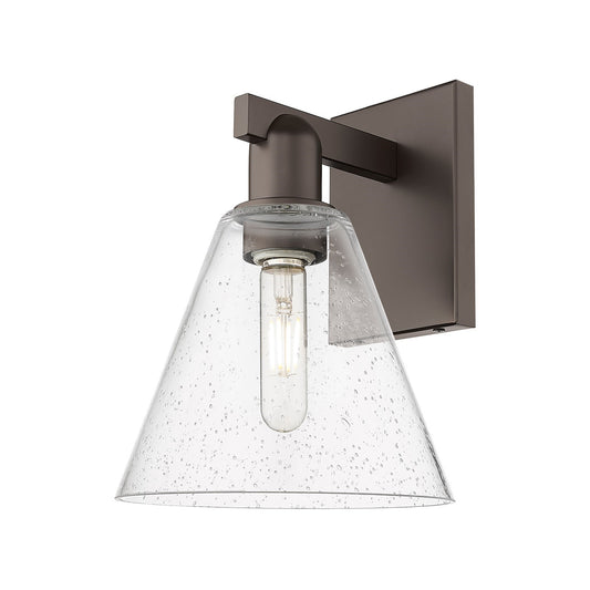 Innovations Berkshire Glass 1-Light 8in Wall Sconce | Industrial Oil Rubbed Bronze Steel and Seedy Glass | Bathroom & Hallway | Model 716-1W-OB-GBC-84
