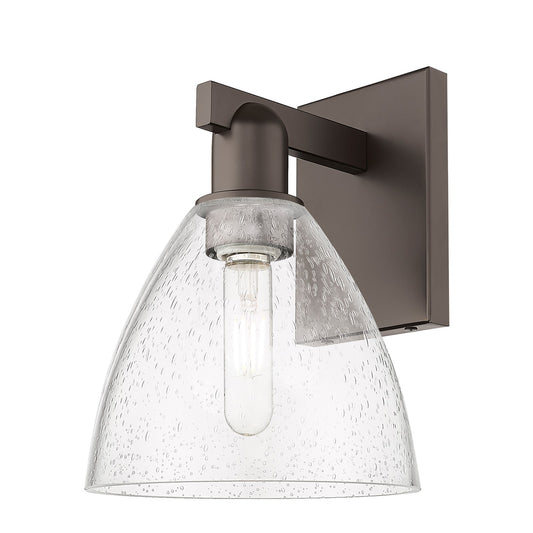 Innovations Bristol 8in 1-Light Wall Sconce | Industrial Oil Rubbed Bronze Steel and Seedy Glass | Hallway & Bathroom Accent | Model 716-1W-OB-GBD-754