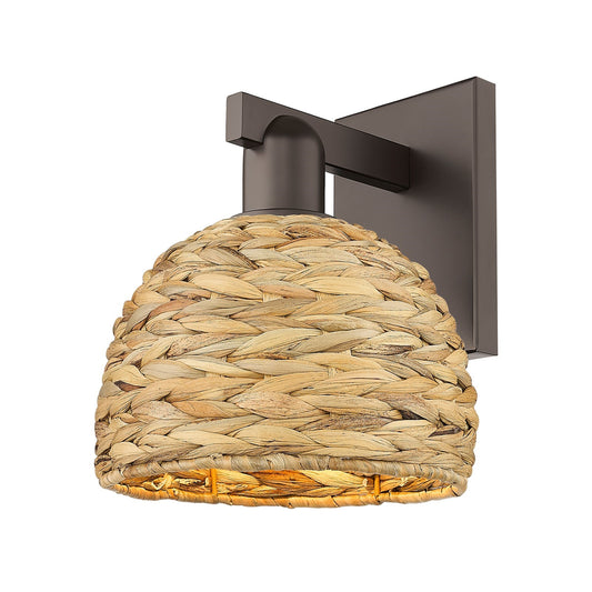 Innovations Woven Rattan 8in 1-Light Wall Sconce | Industrial Oil Rubbed Bronze Steel and Natural Fiber Shade | Damp Rated | Model 716-1W-OB-RBD-8-NAT