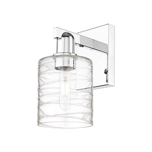 Innovations Cobbleskill 5in 1-Light Wall Sconce | Industrial Modern Polished Chrome and Deco Swirl Glass | Bathroom & Hallway | Model 716-1W-PC-G1113