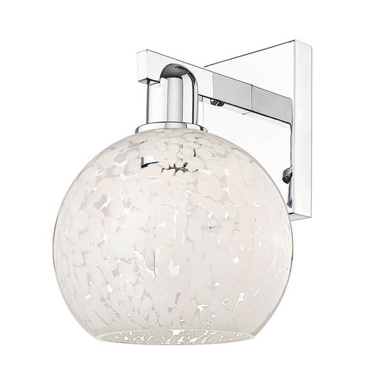 Innovations Lighting White Mouchette 8in 1-Light Wall Sconce | Polished Chrome Steel and Cast Brass with White Glass Globe | Model 716-1W-PC-G1216-8WM