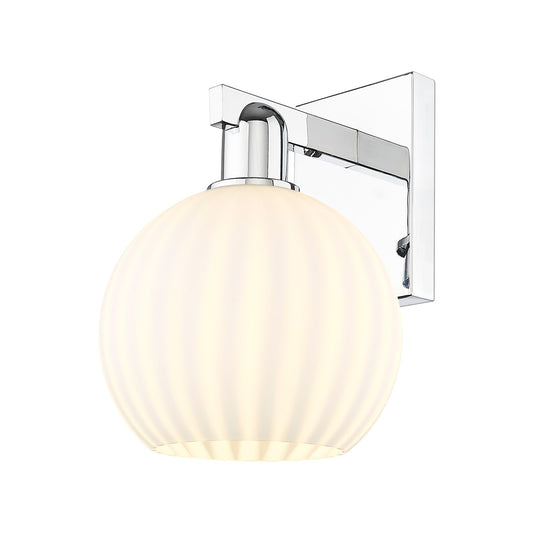 Innovations Lighting Arcadia 8in 1-Light Wall Sconce | Industrial Modern Polished Chrome and White Venetian Glass | Bathroom | Model 716-1W-PC-G1217-8WV