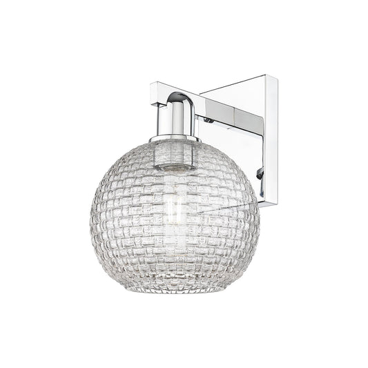 Innovations Athens 8in 1-Light Wall Sconce | Industrial Polished Chrome and Clear Basket Weave Glass | Bathroom & Hallway | Model 716-1W-PC-G122C-8CL