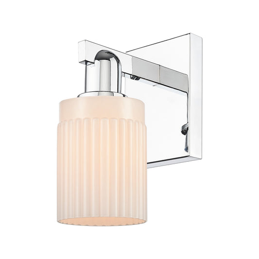 Innovations Hadley 1-Light 4.5in Wall Sconce | Polished Chrome Steel and Matte White Ribbed Glass | Entryway & Hallway Accent Light | Model 716-1W-PC-G341