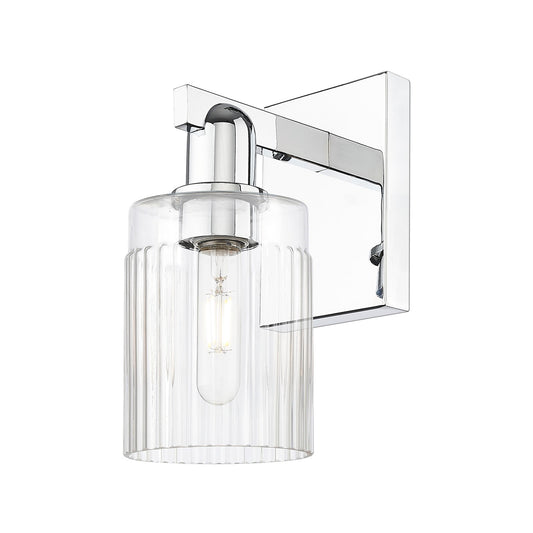 Innovations Hadley 1-Light 4.5in Wall Sconce | Industrial Polished Chrome Steel and Clear Ribbed Glass | Entryway & Hallway Accent | Model 716-1W-PC-G342