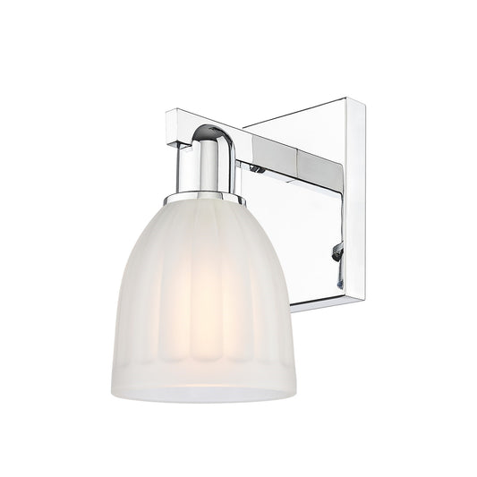 Innovations Brookfield 6in 1-Light Wall Sconce | Industrial Polished Chrome and White Frosted Ribbed Glass | Entryway & Hallway | Model 716-1W-PC-G441