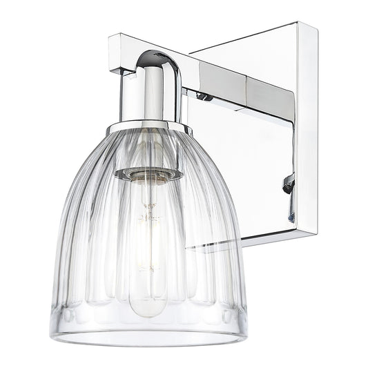 Innovations Brookfield 6in 1-Light Wall Sconce | Industrial Modern Polished Chrome and Clear Ribbed Glass | Entryway & Hallway | Model 716-1W-PC-G442