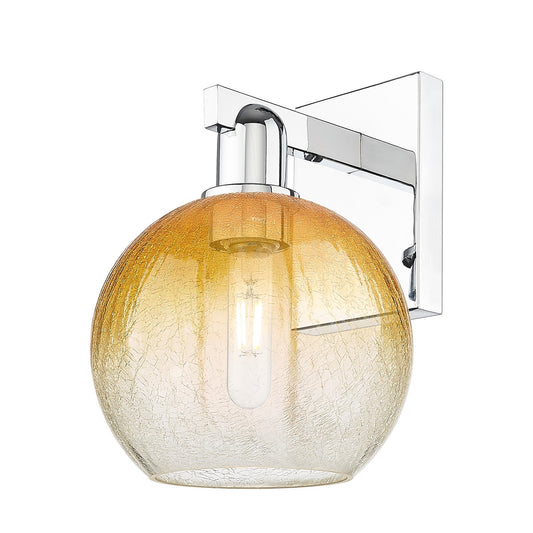 Innovations Brookhaven Globe 8in 1-Light Wall Sconce | Industrial Polished Chrome and Amber Glass | Bathroom & Hallway Accent | Model 716-1W-PC-G483-8AM