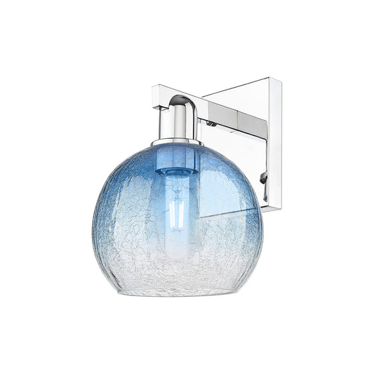 Innovations Brookhaven Globe 8in 1-Light Wall Sconce | Industrial Polished Chrome and Sapphire Blue Glass | Bathroom & Hallway | Model 716-1W-PC-G483-8SB