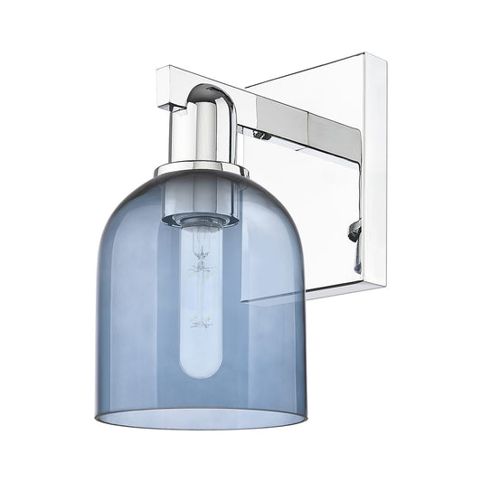 Innovations Bella 6in 1-Light Wall Sconce | Industrial Polished Chrome and Blue Glass | Entryway & Hallway Accent | 5.5 x 11.25 | Model 716-1W-PC-G558-6BL