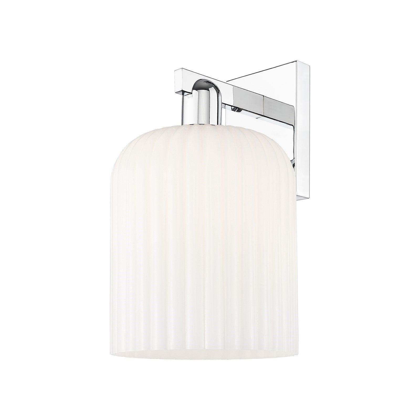 Innovations Bridal Veil 8in 1-Light Wall Sconce | Industrial Polished Chrome and Gloss White Ribbed Glass | Bathroom & Hallway | Model 716-1W-PC-G559-8GWH