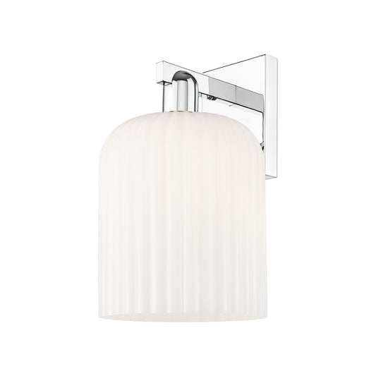 Innovations Bridal Veil 8in 1-Light Wall Sconce | Industrial Polished Chrome and Gloss White Ribbed Glass | Bathroom & Hallway | Model 716-1W-PC-G559-8GWH