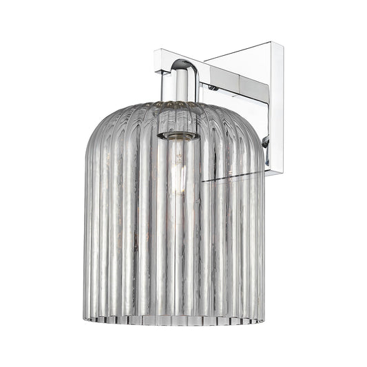 Innovations Bridal Veil 8in 1-Light Wall Sconce | Industrial Polished Chrome and Light Smoke Ribbed Glass | Entryway & Hallway | Model 716-1W-PC-G559-8SM