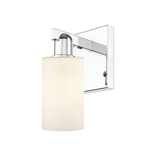 Innovations Clymer 1-Light Wall Sconce | Industrial Polished Chrome Steel and Matte White Glass | Bathroom & Hallway Accent | 3.88 | Model 716-1W-PC-G801