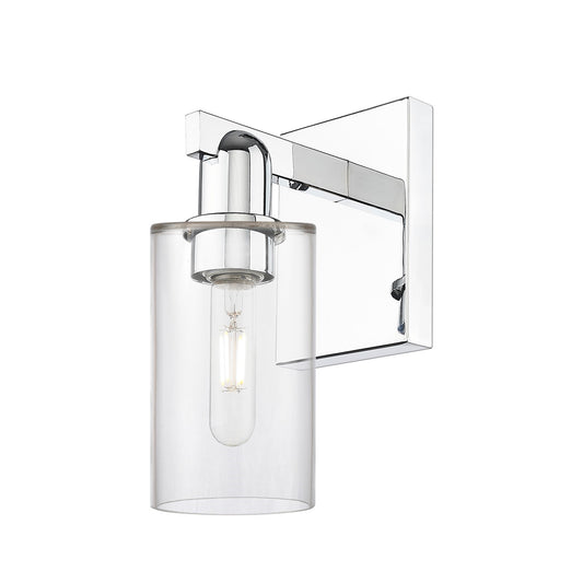Innovations Clymer 1-Light Wall Sconce | Industrial Polished Chrome Steel and Clear Glass | Bathroom & Hallway Accent | 3.88 x | Model 716-1W-PC-G802