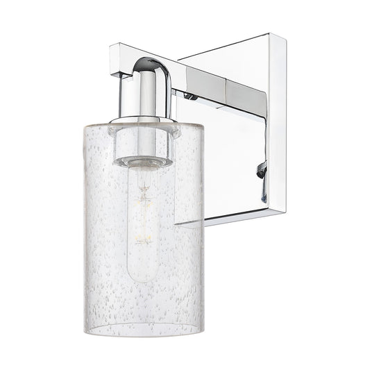 Innovations Clymer 1-Light Wall Sconce | Industrial Polished Chrome Steel and Seedy Glass | Bathroom & Hallway Accent | 3.88 x | Model 716-1W-PC-G804
