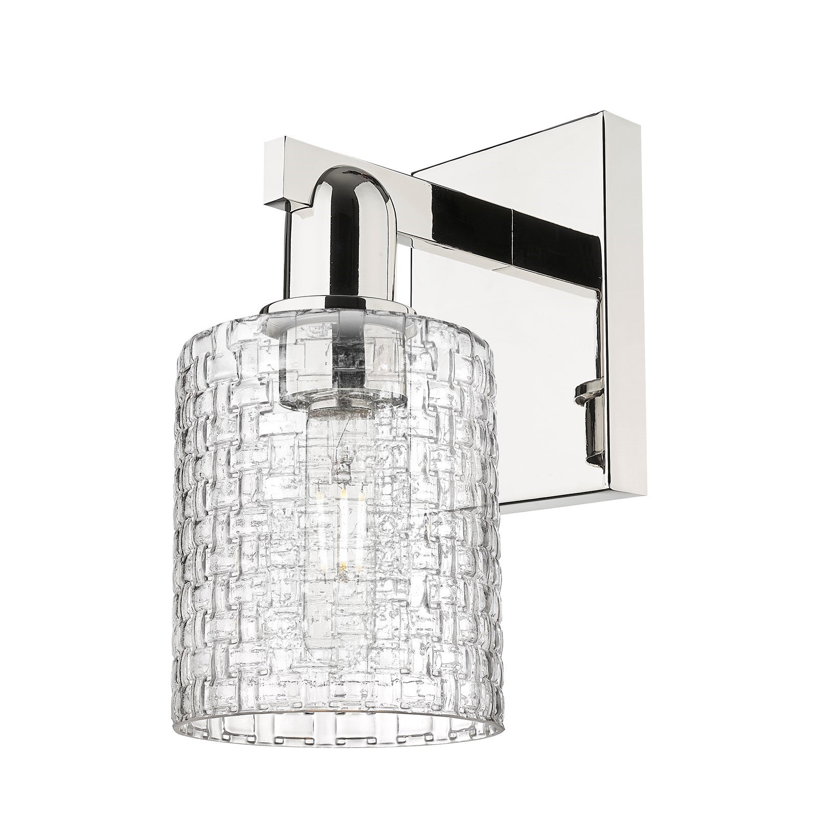 Innovations Cobbleskill 5in 1-Light Wall Sconce | Industrial Polished Nickel Steel and Clear Basket Weave Glass | Entryway & | Model 716-1W-PN-G112C-5CL