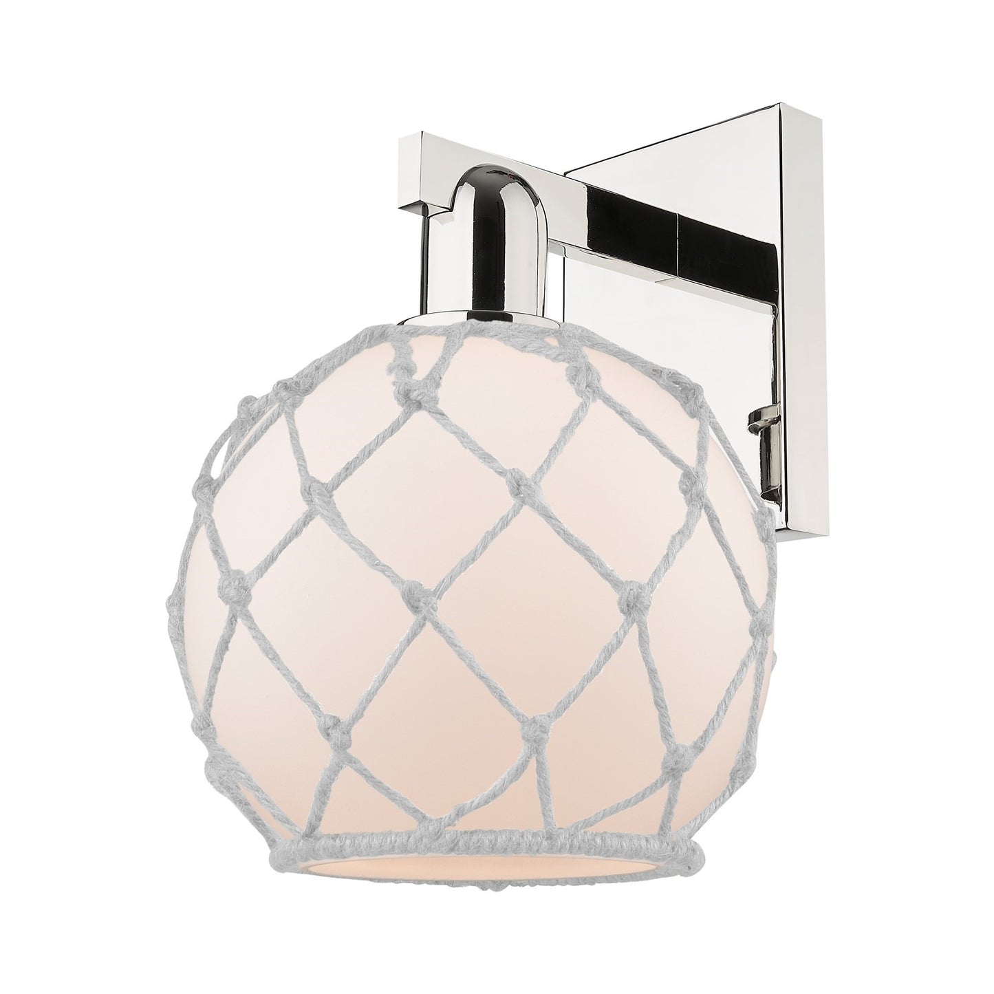 Innovations Farmhouse Rope 8in 1-Light Wall Sconce | Industrial Transitional Polished Nickel Steel and White Frosted Glass Rope | Model 716-1W-PN-G121-8RW