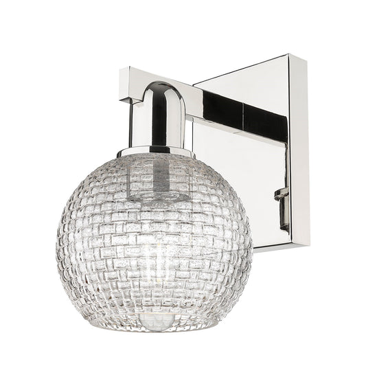Innovations Athens 1-Light Wall Sconce | Industrial Polished Nickel and Clear Basket Weave Glass | Bathroom & Hallway Accent | Model 716-1W-PN-G122C-6CL