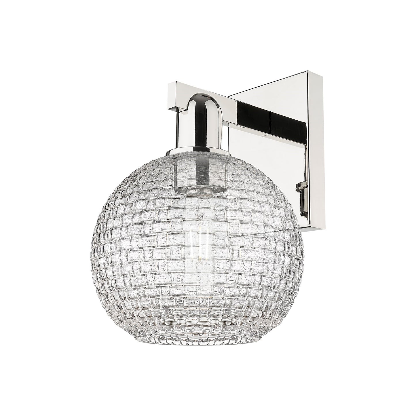 Innovations Athens 8in 1-Light Wall Sconce | Industrial Polished Nickel and Clear Basket Weave Glass | Living Room & Hallway | Model 716-1W-PN-G122C-8CL