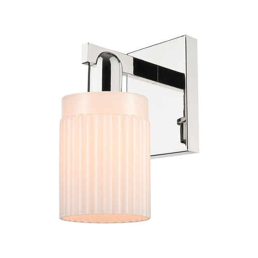 Innovations Hadley 1-Light 4.5in Wall Sconce | Industrial Polished Nickel and Matte White Ribbed Glass | Bathroom & Hallway Accent | Model 716-1W-PN-G341