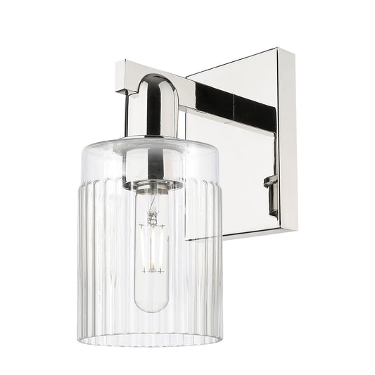 Innovations Hadley 1-Light 4.5in Wall Sconce | Industrial Polished Nickel Steel and Clear Ribbed Glass | Bathroom & Hallway Accent | Model 716-1W-PN-G342